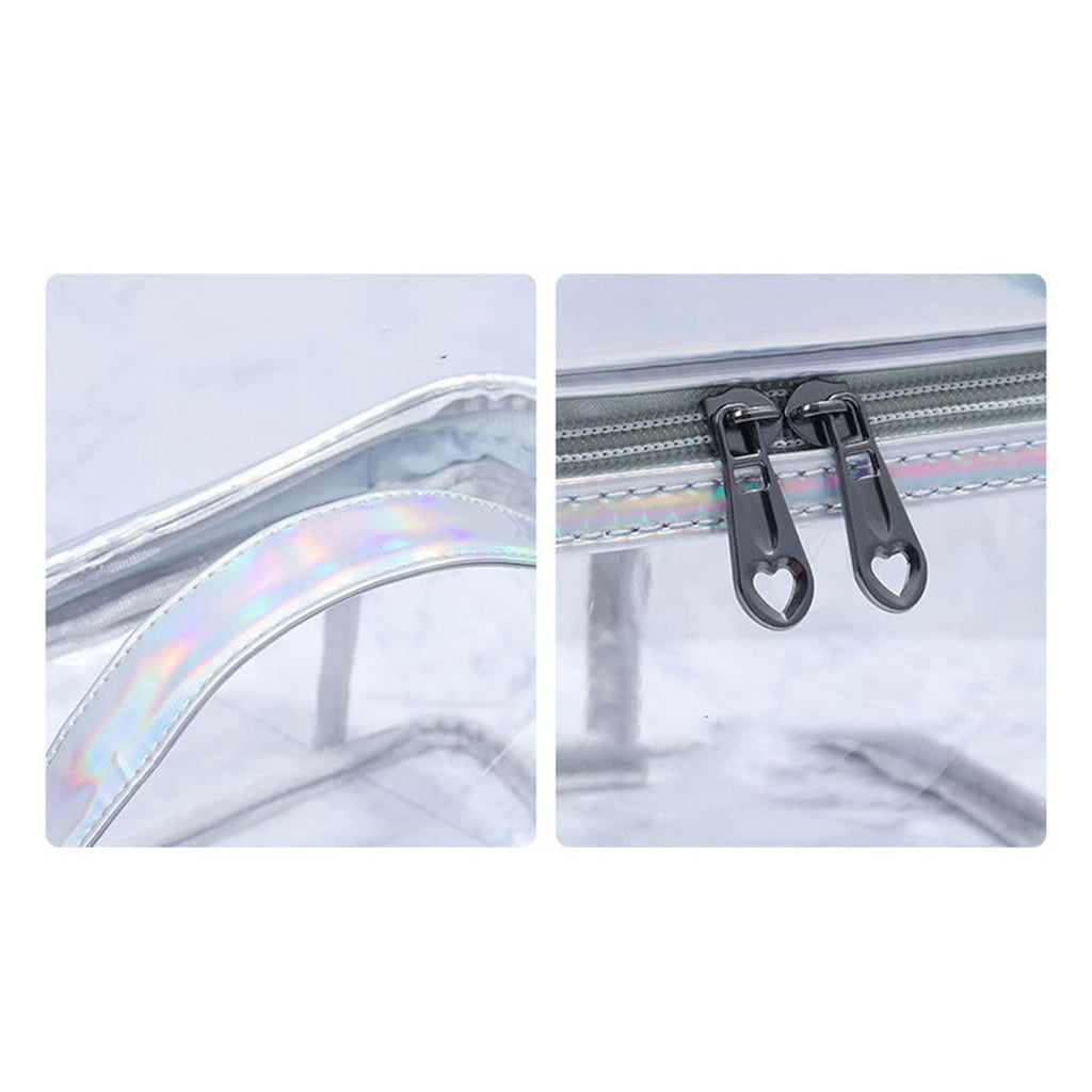 Ladies Cosmetic Bag Transparent Double Layer Waterproof High Capacity Toiletry Storage Bag for Travel Silvery Grey