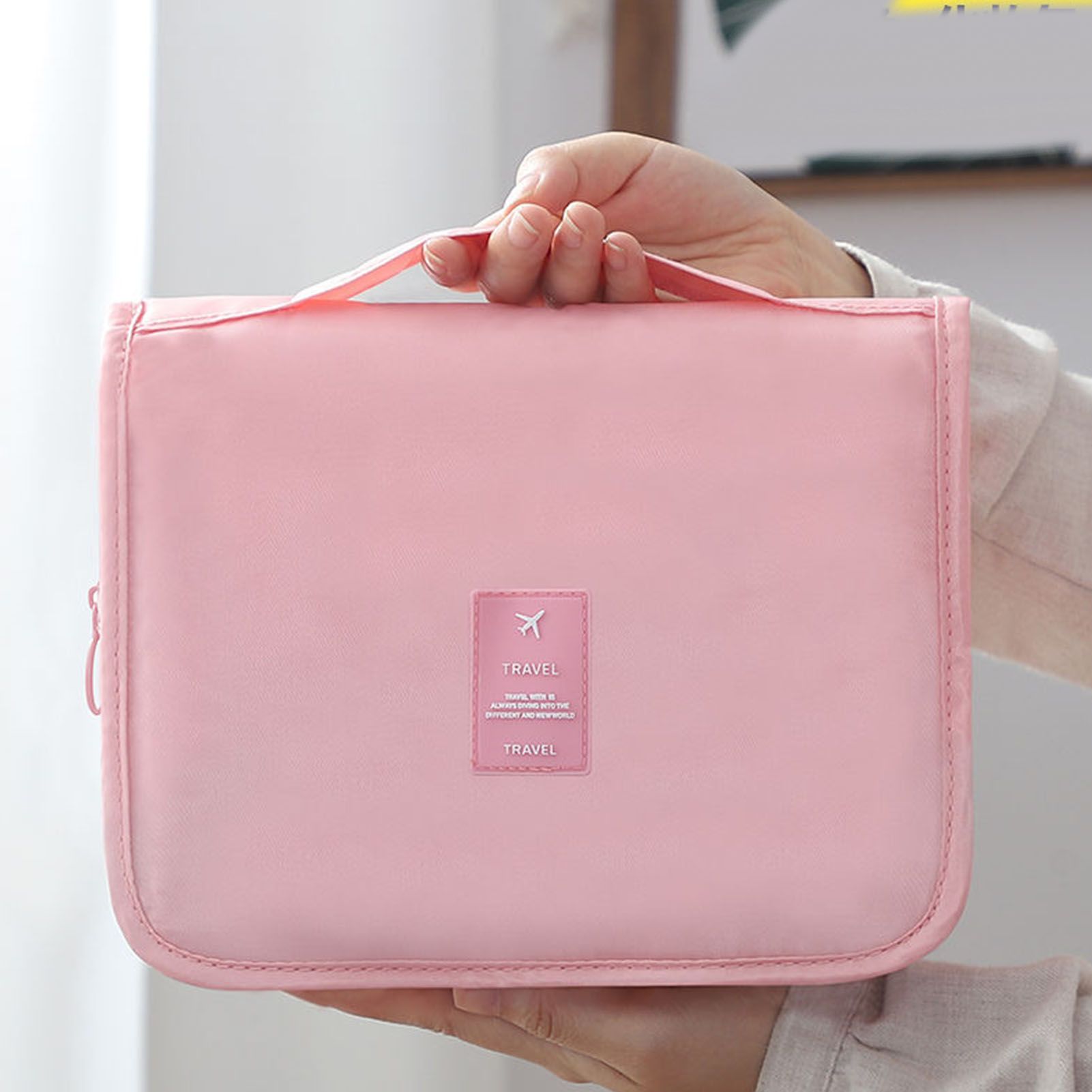 Cosmetic Bag Small Portable Makeup Bag Zippered High Capacity Toiletry Bag Travel Washing Bag Makeup Pouch Fashion Korean Style Storage Bag Pink