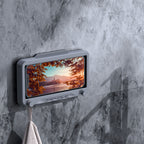 Waterproof Cell Phone Case Shower Phone Holder Wall Hanging Free Punch 360 Degree Rotation Touch Screen For Bathroom Kitchen Grey