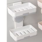 Soap Box Draining Case Holder Rack Plastic Hole Free Installation for Bathroom Toilet Light Gray 2 Layers