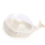 Soap Box Double Layer Cute Cartoon Whale Shape Waterproof Drainage Soap Container with Flip Lid for Bathroom White