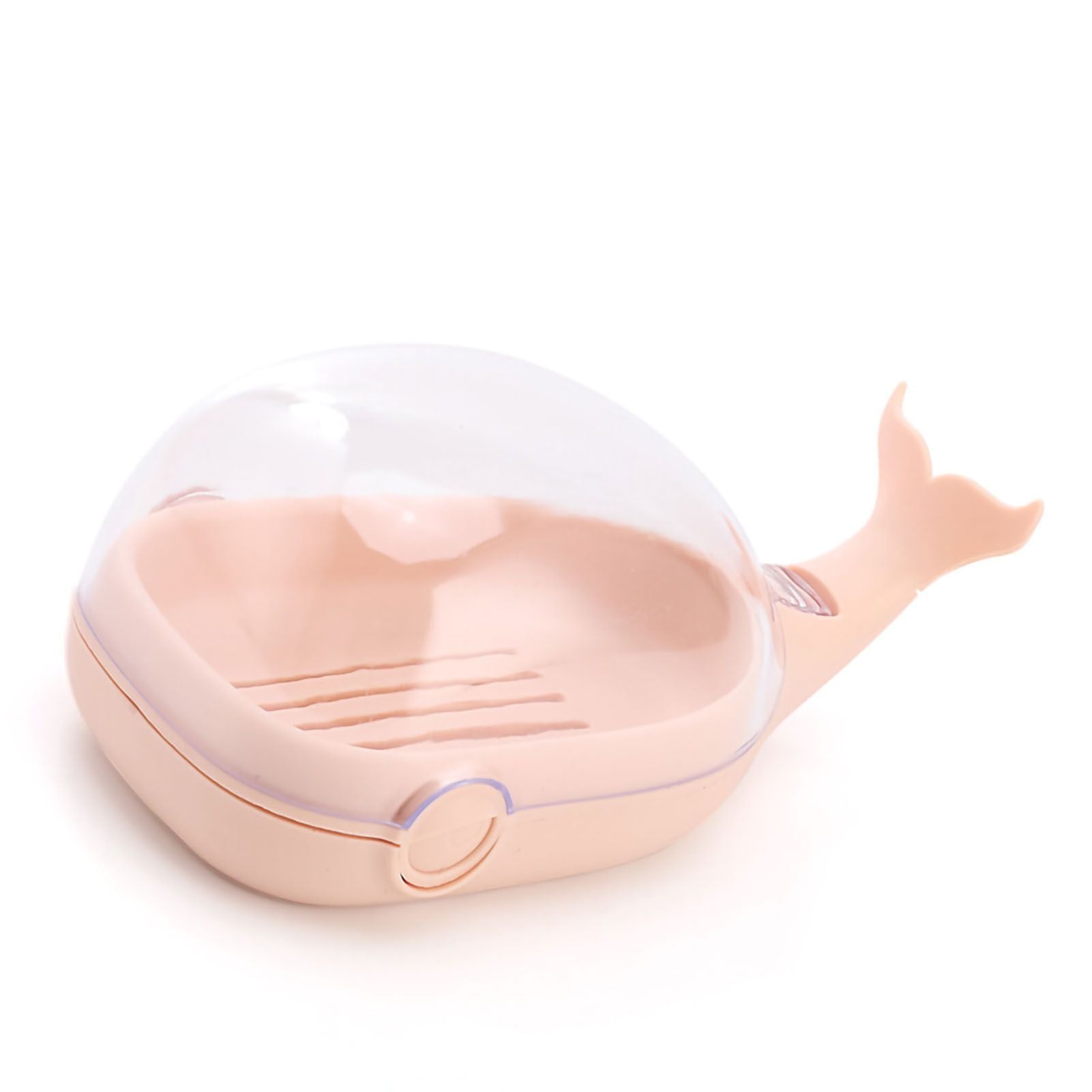 Soap Box Double Layer Cute Cartoon Whale Shape Waterproof Drainage Soap Container with Flip Lid for Bathroom Pink
