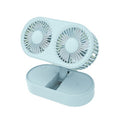 Desktop Double Blade Small Fan USB Mini Folding Desktop 2 Head Fan for Student Office Folding Dual Motor Blue