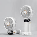 Folding Fan USB Digital Display Handheld Ergonomic Handle ABS PC Small Portable Fan for Outdoor White 3000M with Aroma Piece and Lanyard