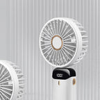 Folding Fan USB Digital Display Handheld Ergonomic Handle ABS PC Small Portable Fan for Outdoor White 3000M with Aroma Piece and Lanyard