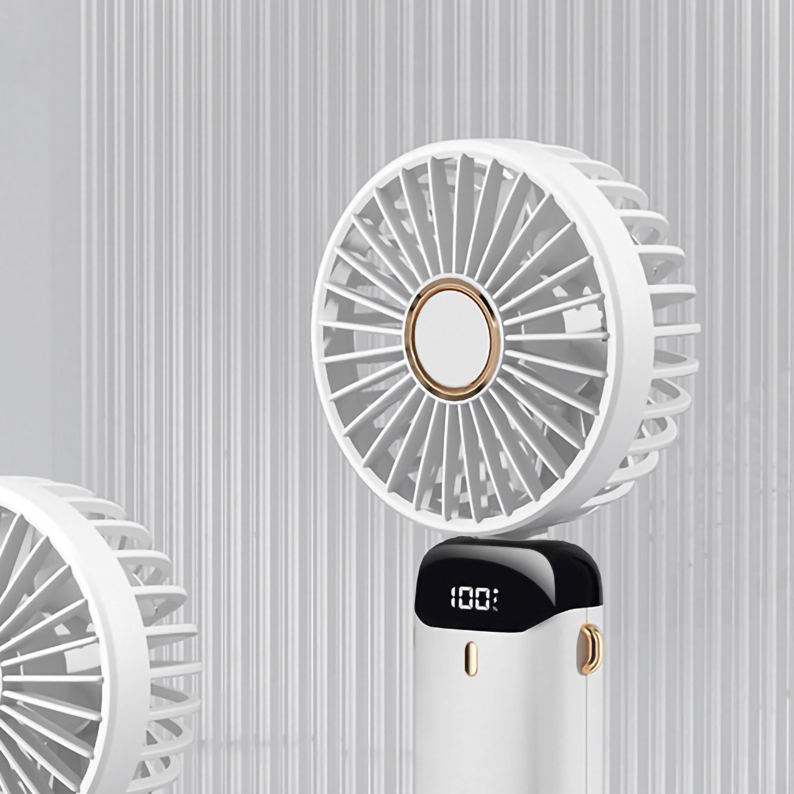 Folding Fan USB Digital Display Handheld Ergonomic Handle ABS PC Small Portable Fan for Outdoor White 3000M with Aroma Piece and Lanyard