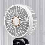 Folding Fan USB Digital Display Handheld Ergonomic Handle ABS PC Small Portable Fan for Outdoor White 3000M with Aroma Piece and Lanyard