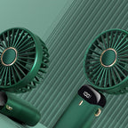 Folding Fan USB Digital Display Handheld Ergonomic Handle ABS PC Small Portable Fan for Outdoor Green 3000M with Aroma Piece and Lanyard