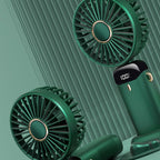 Folding Fan USB Digital Display Handheld Ergonomic Handle ABS PC Small Portable Fan for Outdoor Green 3000M with Aroma Piece and Lanyard