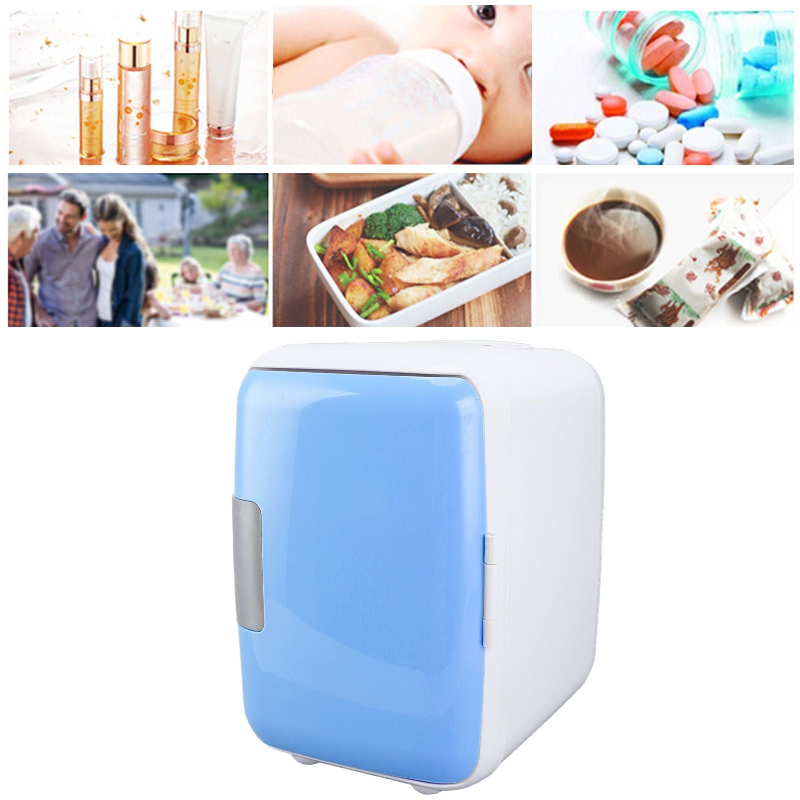 Car Fridge 4 Liters Durable ABS Cosmetic Storage Detachable Partition Portable Mini Fridge for Food Cosmetic Car Blue