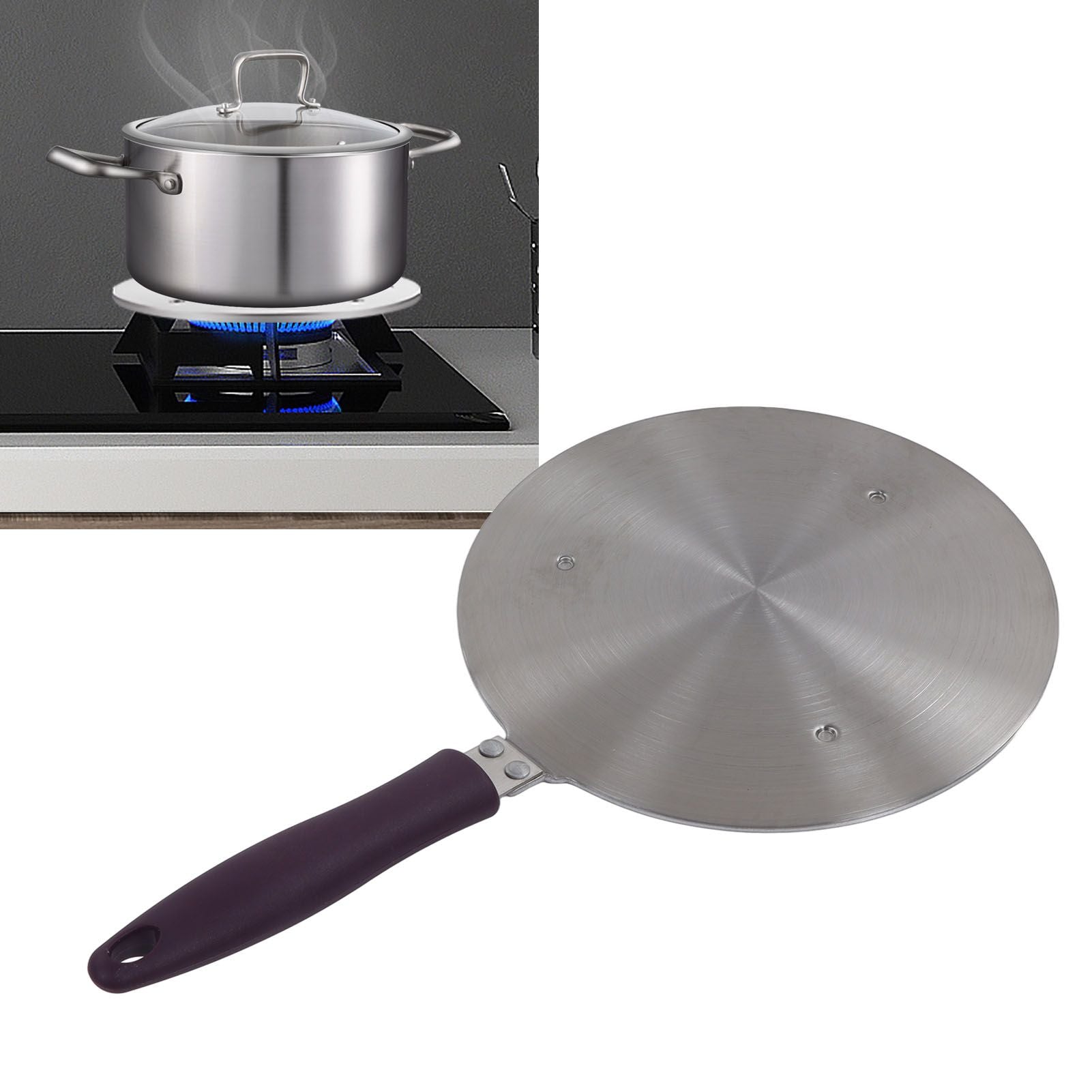 Induction Adapter Plate Stainless Steel Heat Diffuser with Purple Handle Kitchen Accessories for Iron Pot Ceramic Pot 19.5cm/7.68in