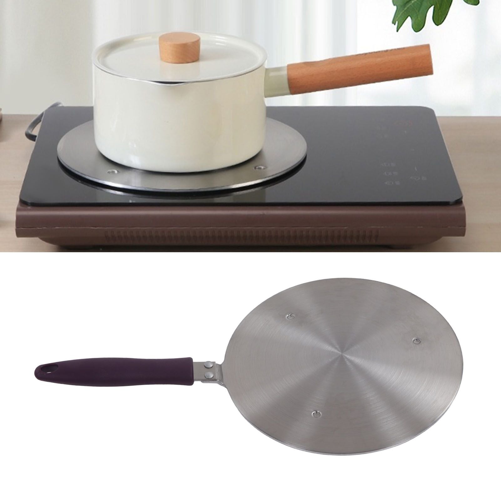 Induction Adapter Plate Stainless Steel Heat Diffuser with Purple Handle Kitchen Accessories for Iron Pot Ceramic Pot 23.5cm/9.25in