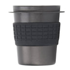 58mm Stainless Steel Coffee Dosing Cup Coffee Machine Handle Receiving Powder Cup with Silicone Ring Black