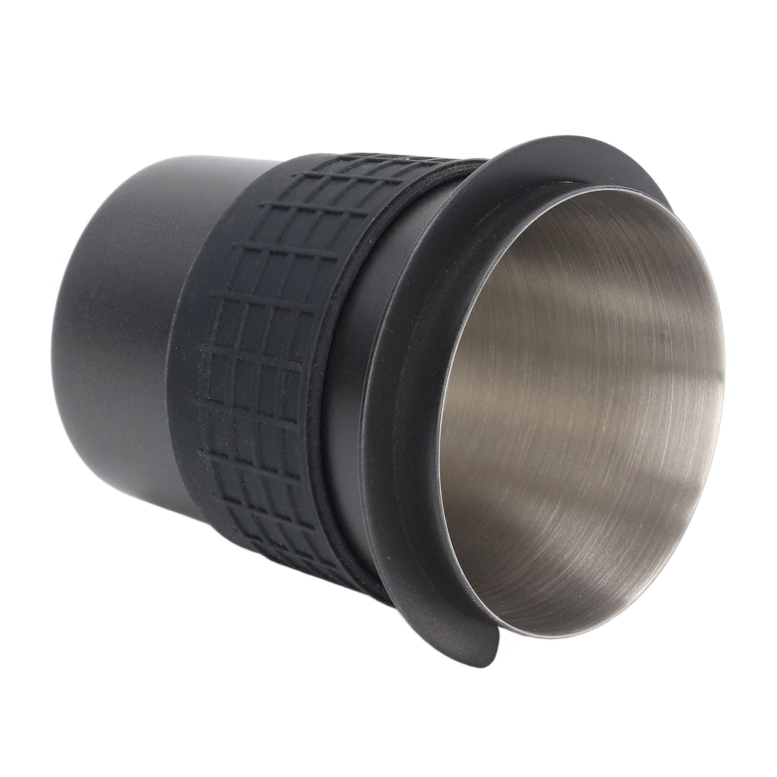 58mm Stainless Steel Coffee Dosing Cup Coffee Machine Handle Receiving Powder Cup with Silicone Ring Black