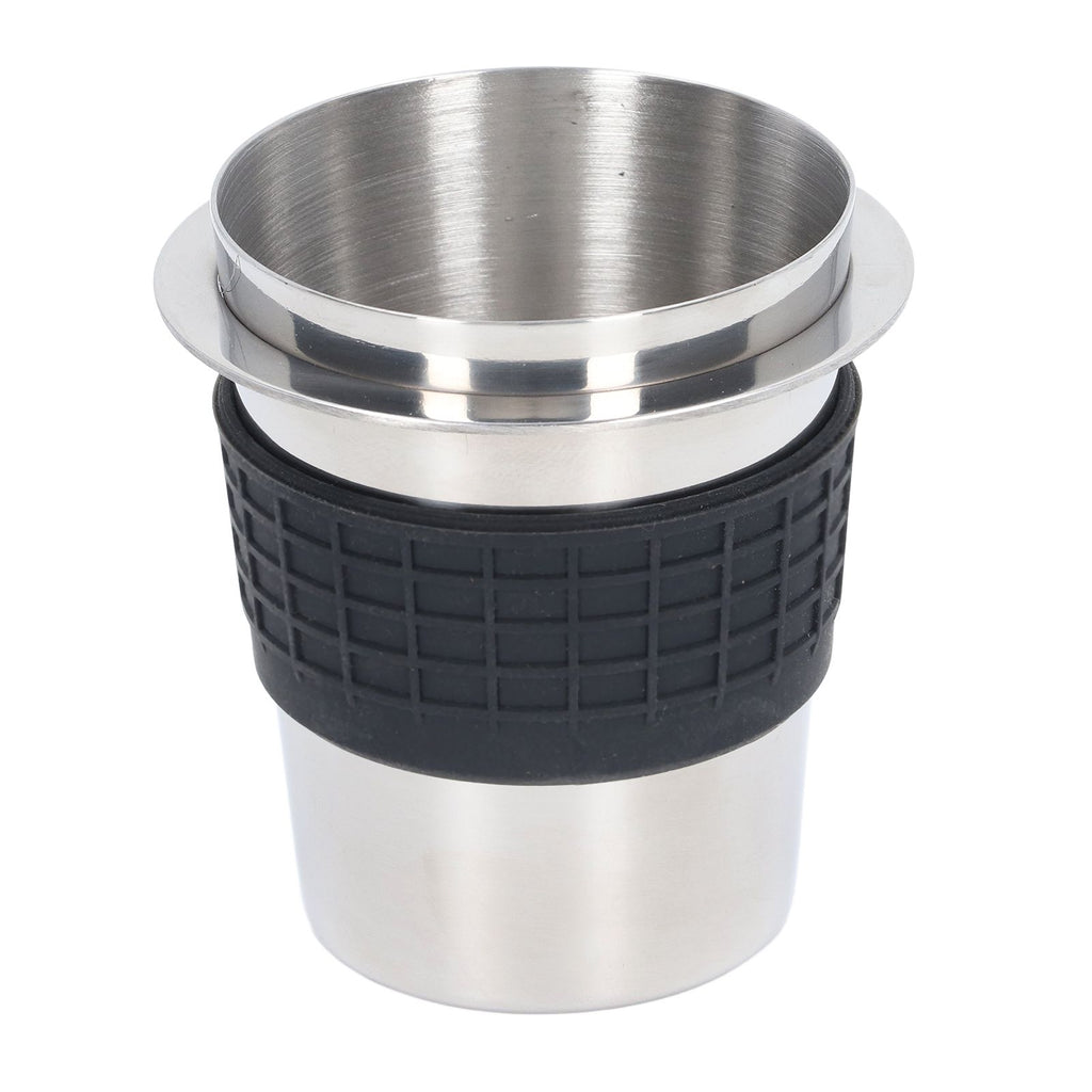 58mm Stainless Steel Coffee Dosing Cup Coffee Machine Handle Receiving Powder Cup with Silicone Ring Stainless Steel Color