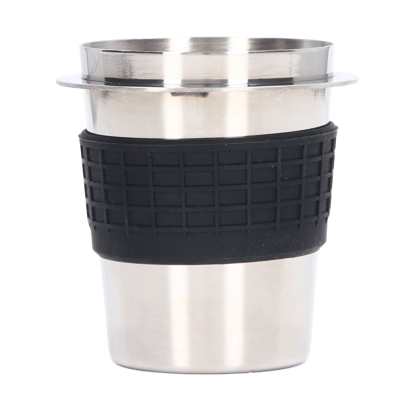 58mm Stainless Steel Coffee Dosing Cup Coffee Machine Handle Receiving Powder Cup with Silicone Ring Stainless Steel Color