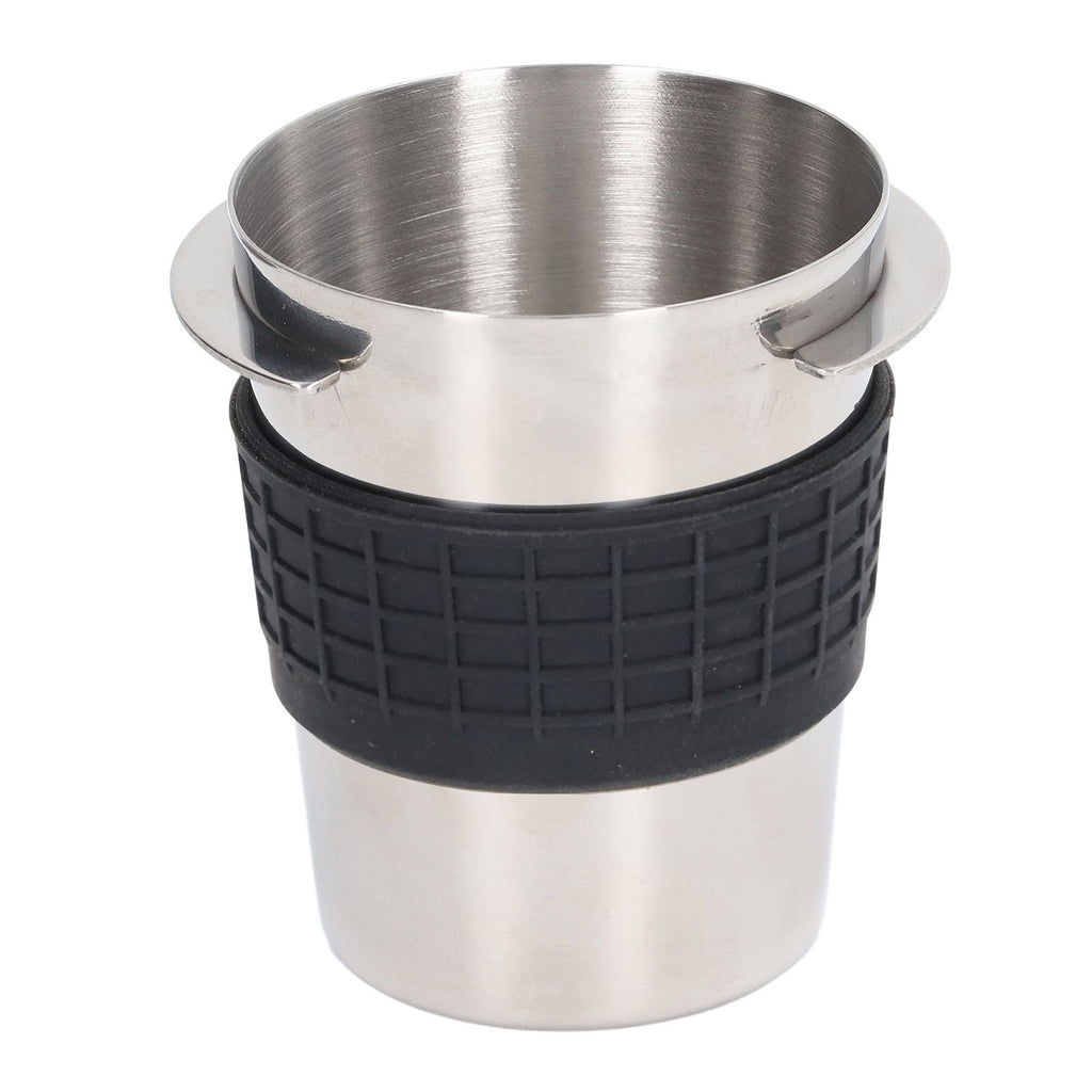 58mm Stainless Steel Coffee Dosing Cup Coffee Machine Handle Receiving Powder Cup with Silicone Ring Stainless Steel Color