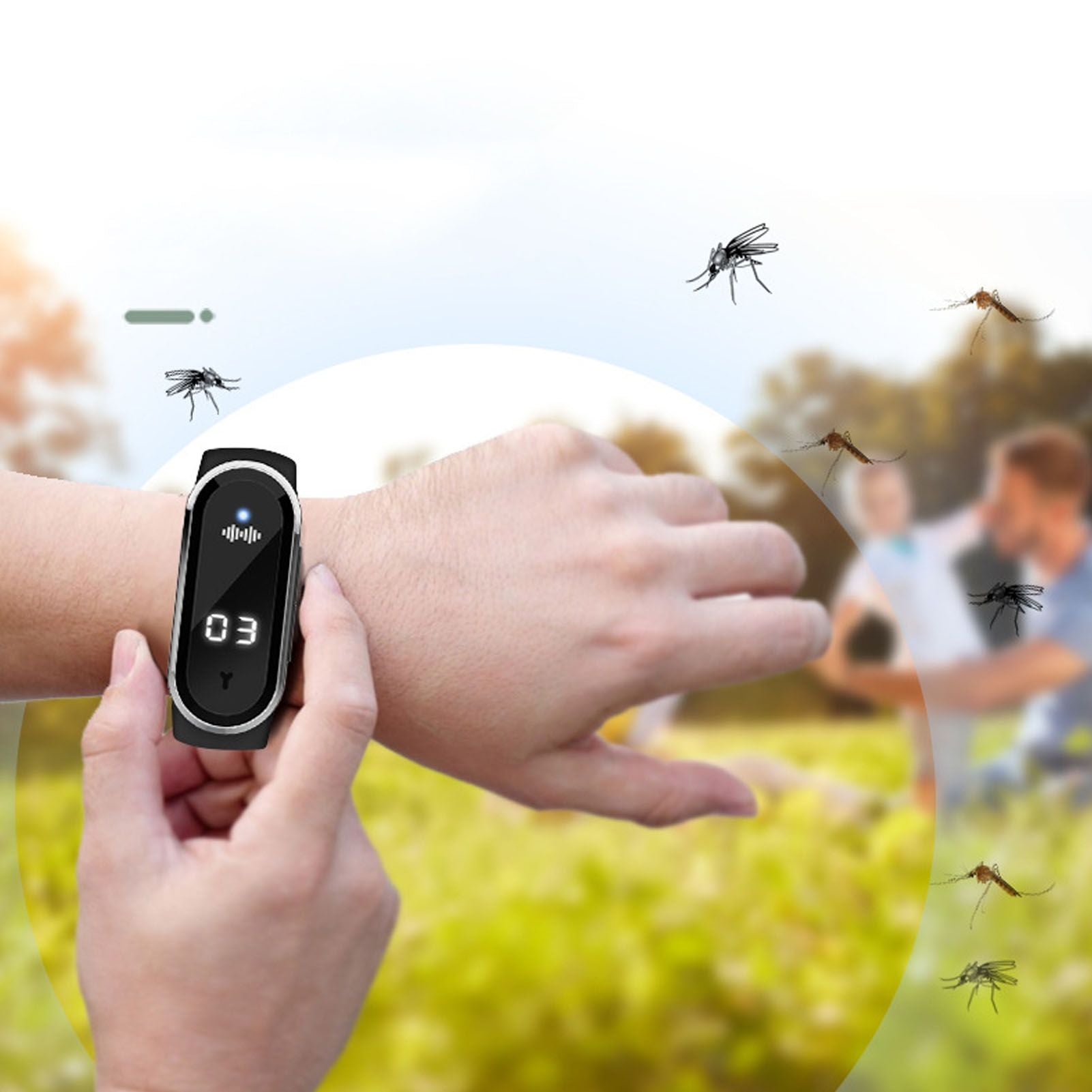 Anti Mosquito Bracelet Watch Silica Gel USB Rechargeable Ultrasonic Mosquito Repellent Bracelet for Outdoor Black