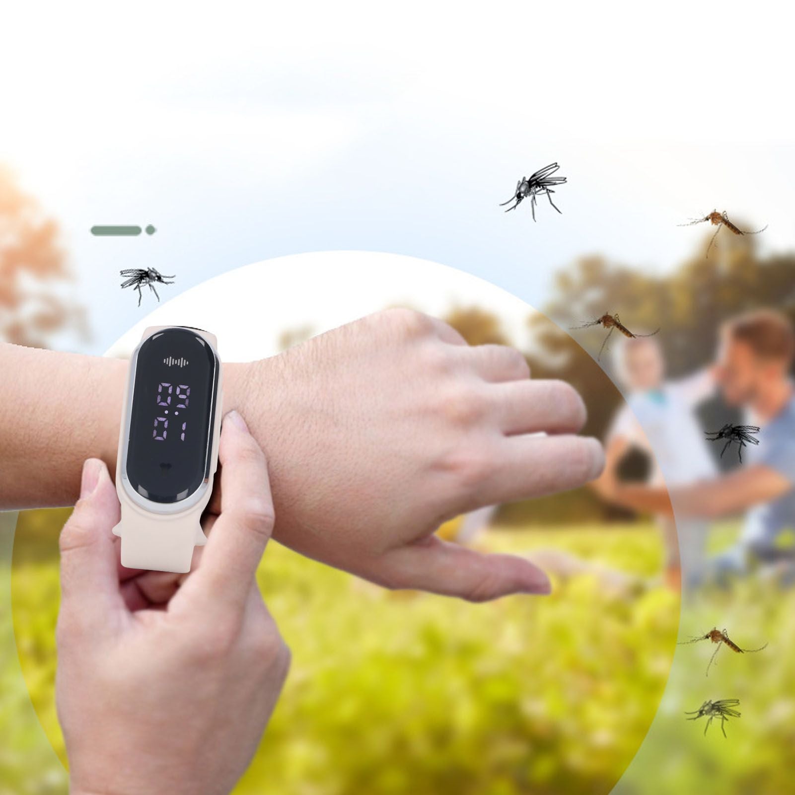 Anti Mosquito Bracelet Watch Silica Gel USB Rechargeable Ultrasonic Mosquito Repellent Bracelet for Outdoor White