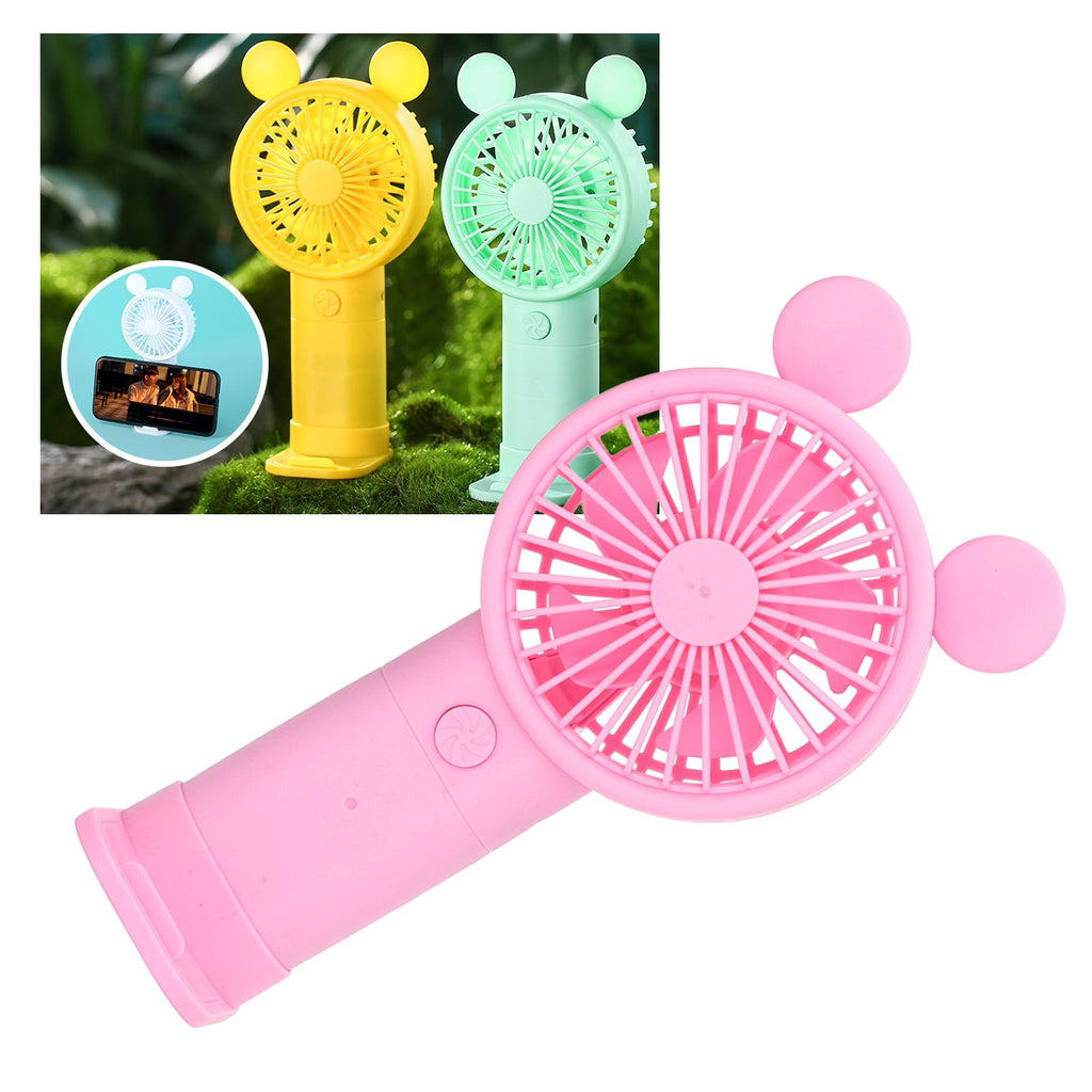 Handheld Fan Plastic USB Battery Dual Drive Built in Lithium Battery Mini Desk Fan for Summer Pink