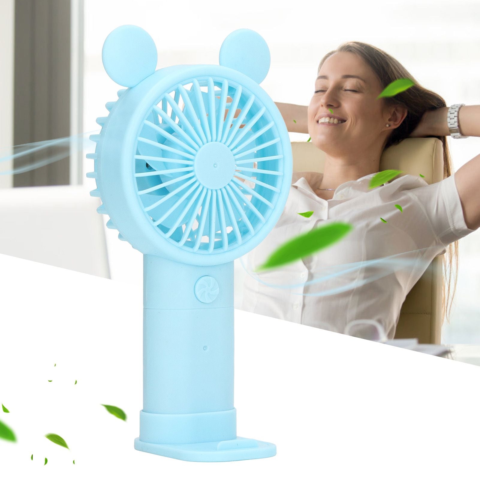 Mini Handheld Fan USB 1200mAh Battery Dual Drive Portable Handheld Fan Electric Small Fan Blue