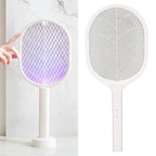 Electric Fly Swatter USB Charging Purple Light 3 Layers Safety Net Mosquito Swatter Racket with Base
