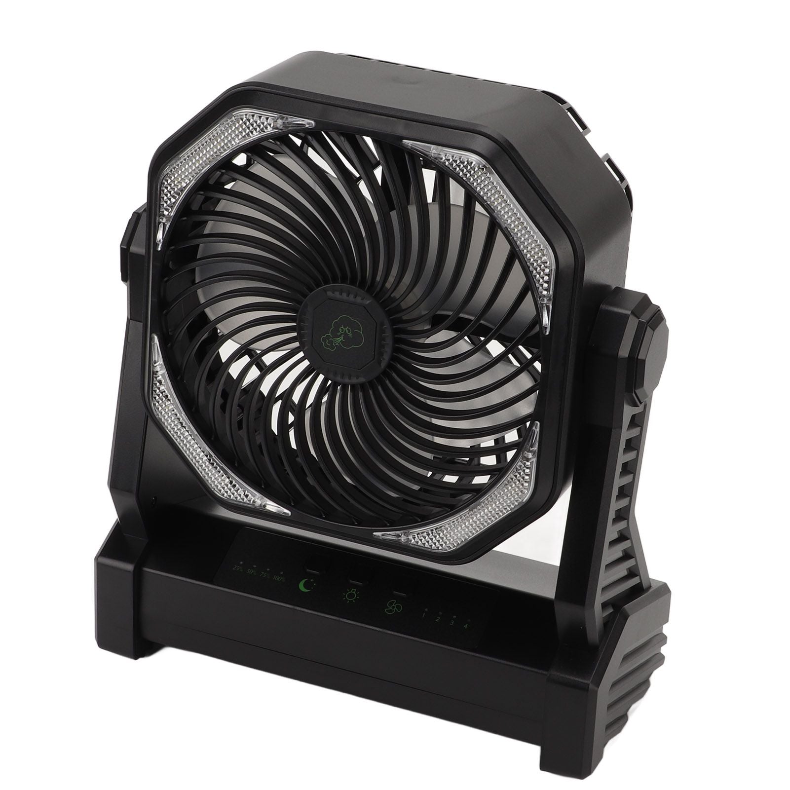 Camping Fan with LED Lantern 4 Levels 270 Degree Pivot Large Air Volume USB Rechargeable Outdoor Tent Fan with Light Hook Black