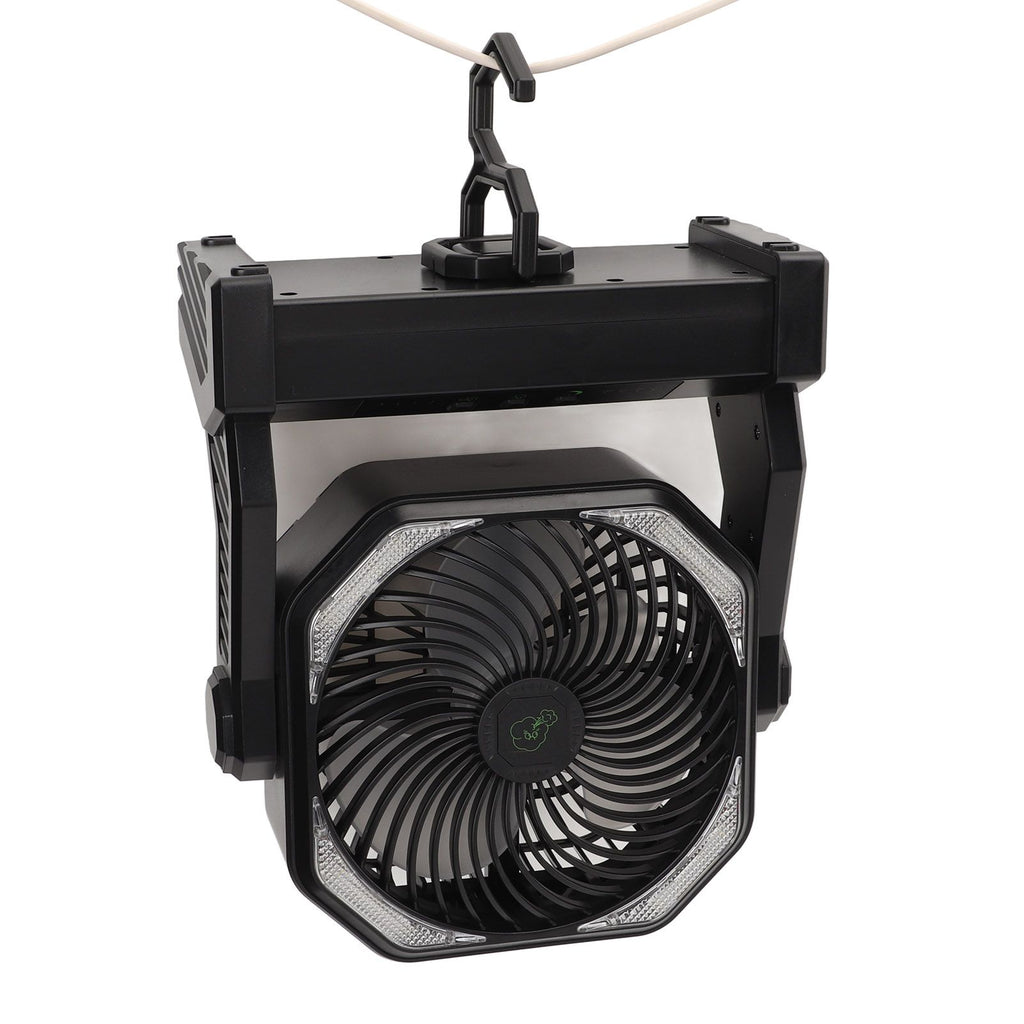 Camping Fan with LED Lantern 4 Levels 270 Degree Pivot Large Air Volume USB Rechargeable Outdoor Tent Fan with Light Hook Black