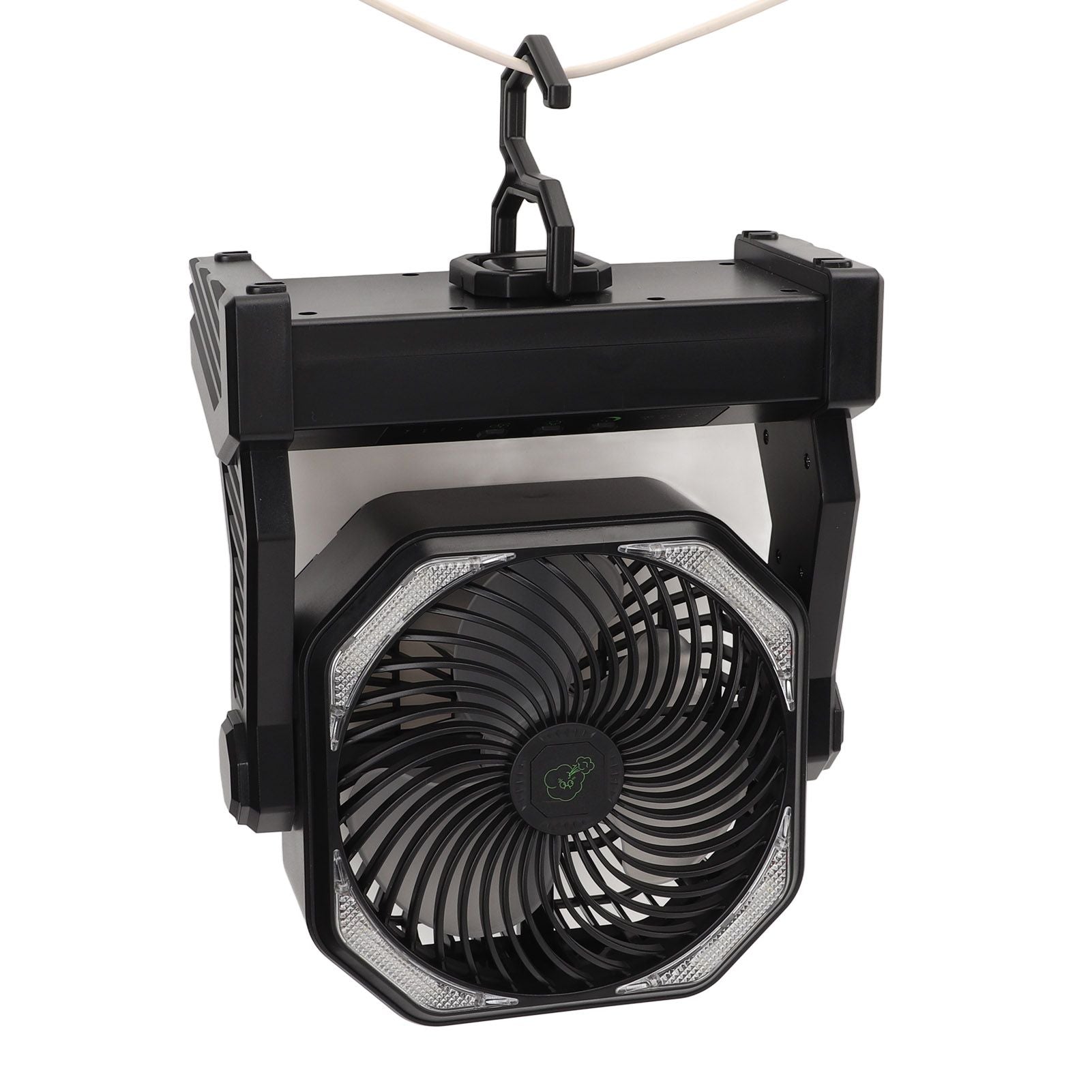 Camping Fan with LED Lantern 4 Levels 270 Degree Pivot Large Air Volume USB Rechargeable Outdoor Tent Fan with Light Hook Black
