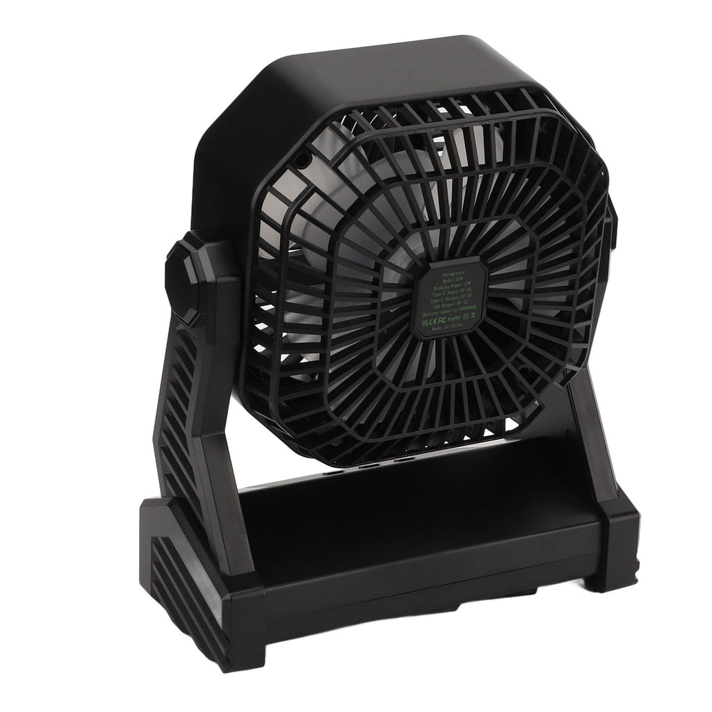 Camping Fan with LED Lantern 4 Levels 270 Degree Pivot Large Air Volume USB Rechargeable Outdoor Tent Fan with Light Hook Black