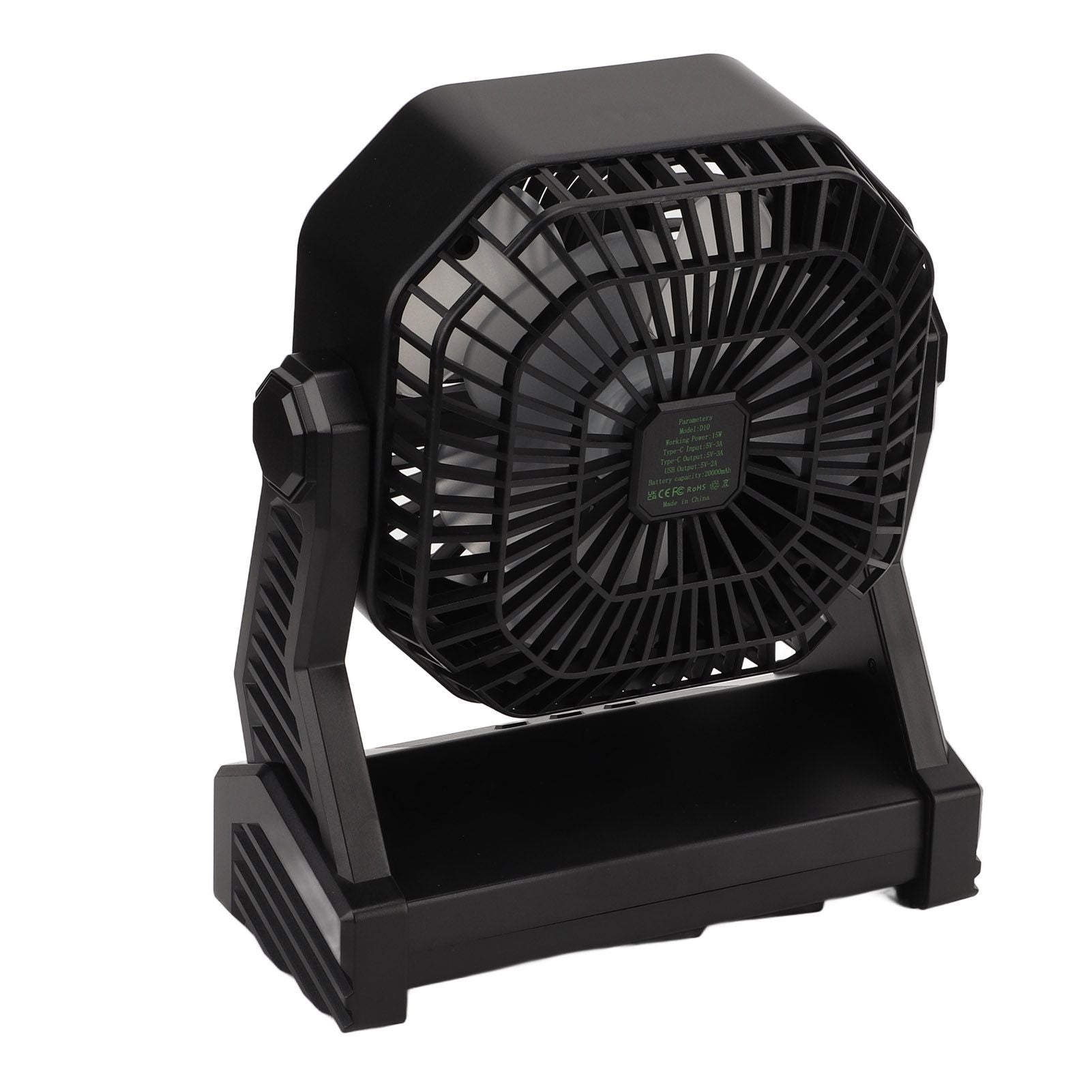 Camping Fan with LED Lantern 4 Levels 270 Degree Pivot Large Air Volume USB Rechargeable Outdoor Tent Fan with Light Hook Black