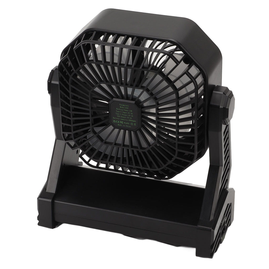 Camping Fan with LED Lantern 4 Levels 270 Degree Pivot Large Air Volume USB Rechargeable Outdoor Tent Fan with Light Hook Black