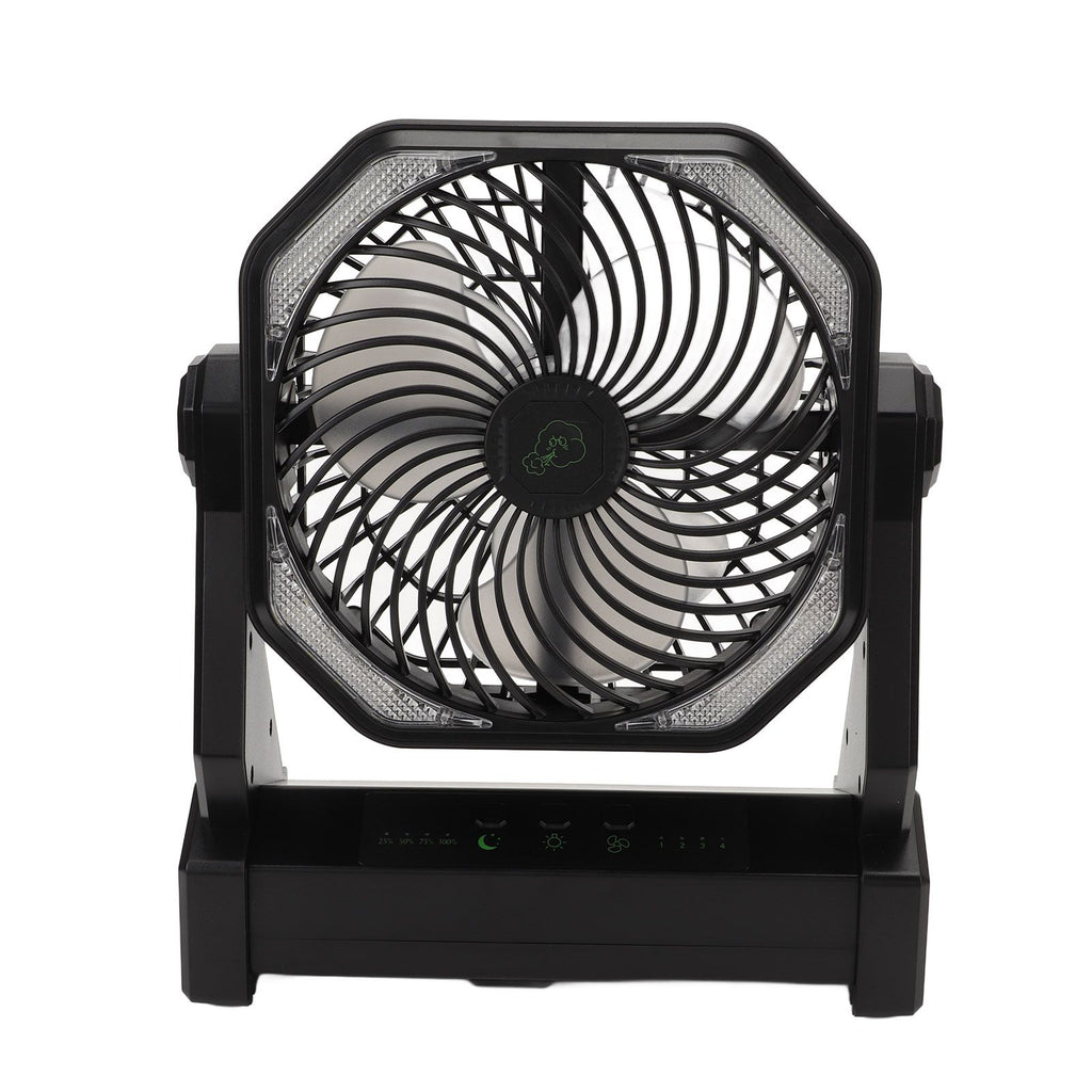 Camping Fan with LED Lantern 4 Levels 270 Degree Pivot Large Air Volume USB Rechargeable Outdoor Tent Fan with Light Hook Black