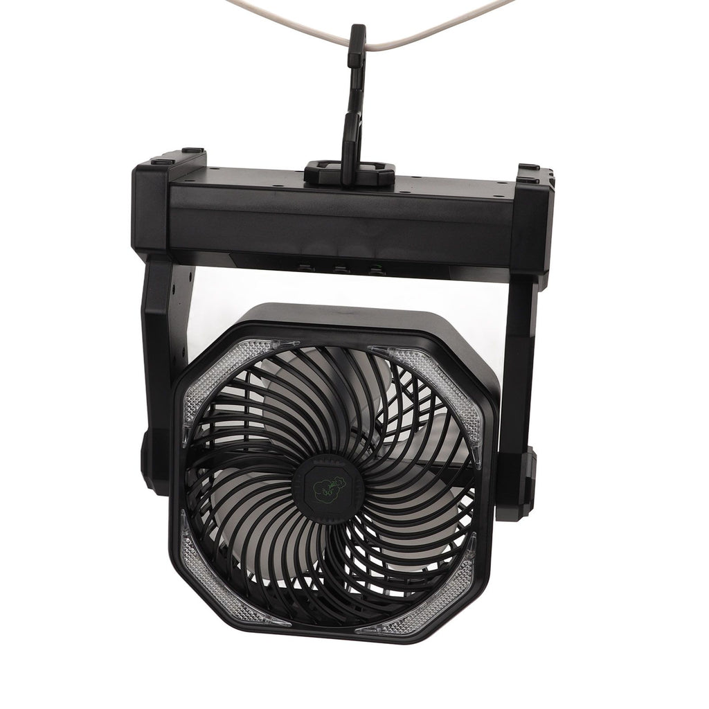 Camping Fan with LED Lantern 4 Levels 270 Degree Pivot Large Air Volume USB Rechargeable Outdoor Tent Fan with Light Hook Black