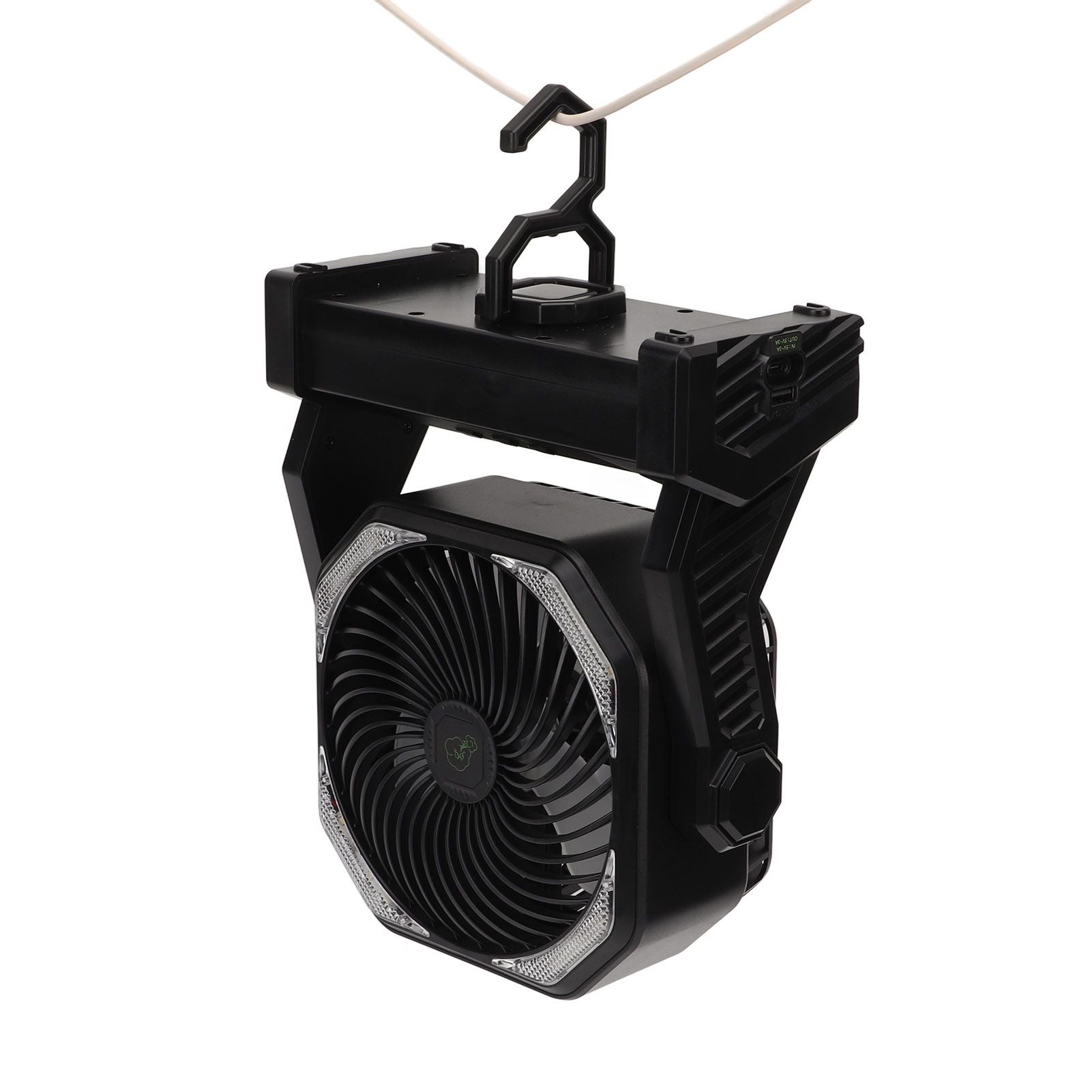 Camping Fan with LED Lantern 4 Levels 270 Degree Pivot Large Air Volume USB Rechargeable Outdoor Tent Fan with Light Hook Black