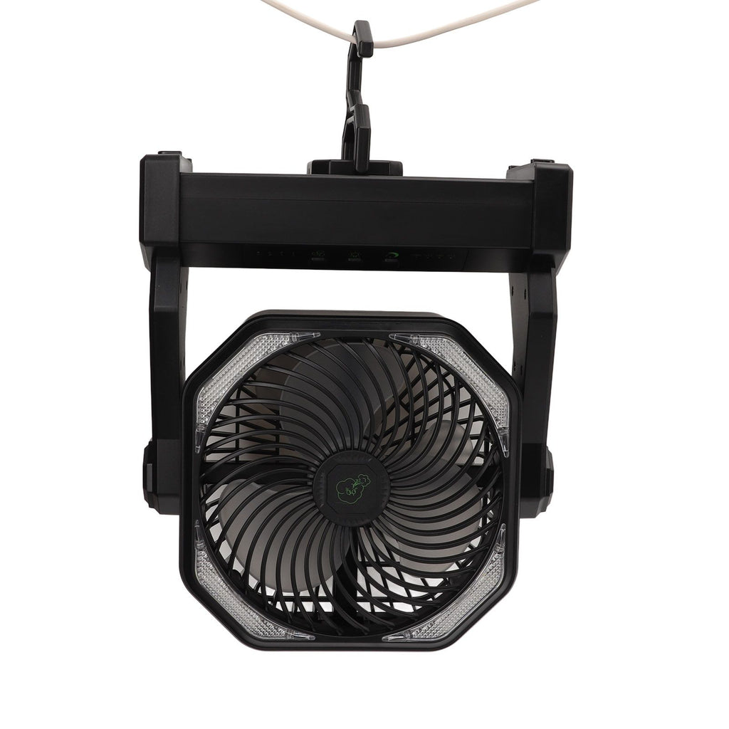 Camping Fan with LED Lantern 4 Levels 270 Degree Pivot Large Air Volume USB Rechargeable Outdoor Tent Fan with Light Hook Black