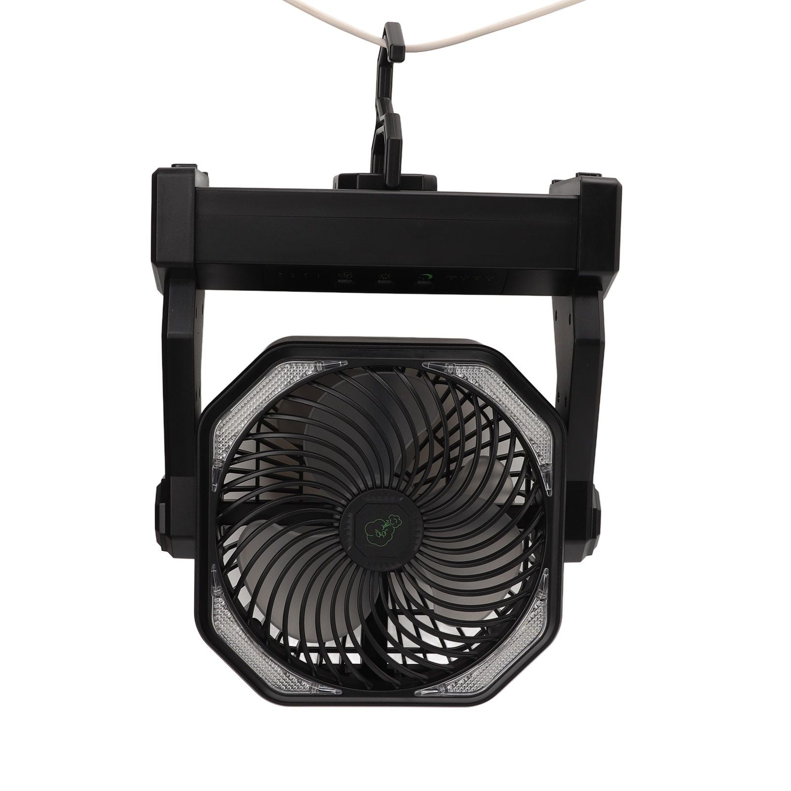 Camping Fan with LED Lantern 4 Levels 270 Degree Pivot Large Air Volume USB Rechargeable Outdoor Tent Fan with Light Hook Black