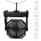 Camping Fan with LED Lantern 4 Levels 270 Degree Pivot Large Air Volume USB Rechargeable Outdoor Tent Fan with Light Hook Black