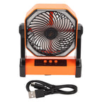 Camping Fan with LED Lantern 4 Levels 270 Degree Pivot Large Air Volume USB Rechargeable Outdoor Tent Fan with Light Hook Orange