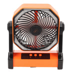 Camping Fan with LED Lantern 4 Levels 270 Degree Pivot Large Air Volume USB Rechargeable Outdoor Tent Fan with Light Hook Orange