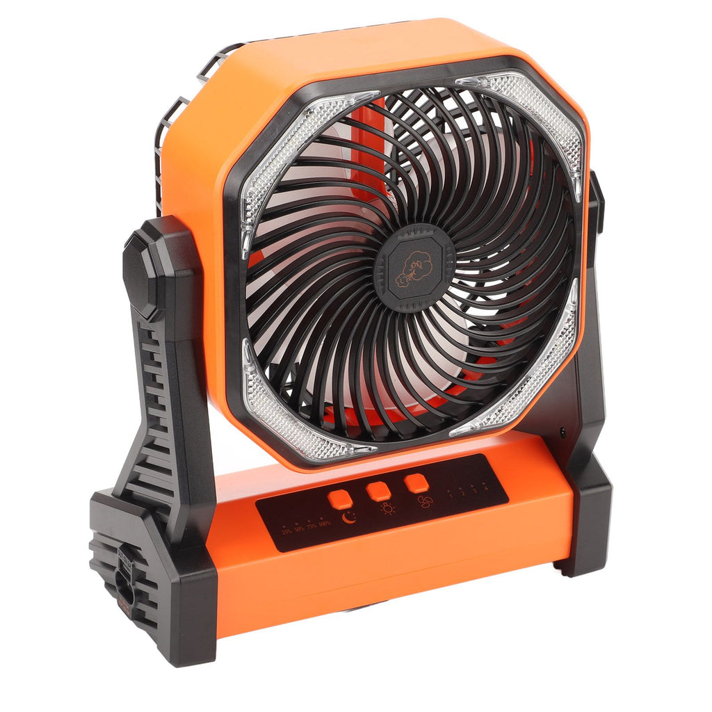 Camping Fan with LED Lantern 4 Levels 270 Degree Pivot Large Air Volume USB Rechargeable Outdoor Tent Fan with Light Hook Orange