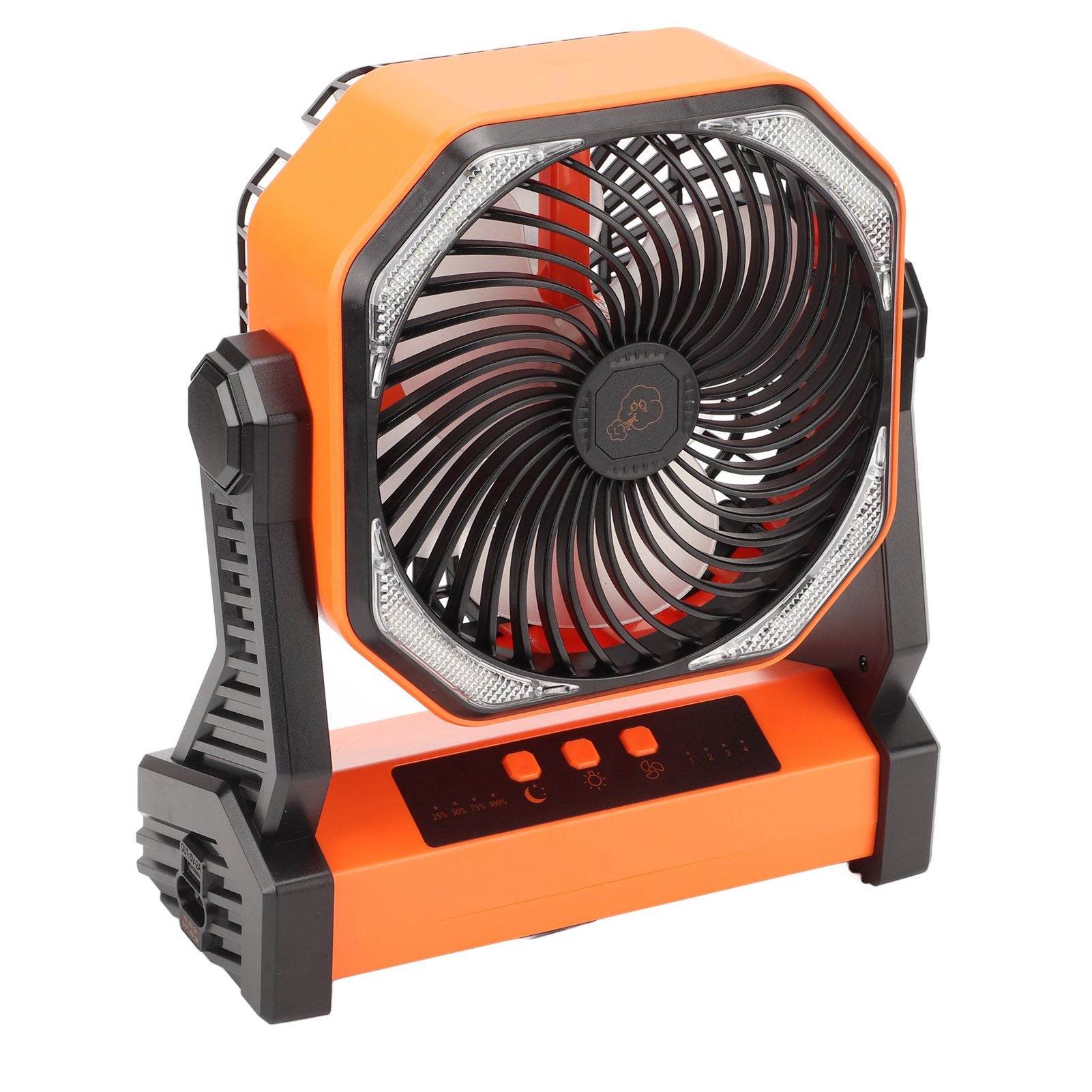 Camping Fan with LED Lantern 4 Levels 270 Degree Pivot Large Air Volume USB Rechargeable Outdoor Tent Fan with Light Hook Orange