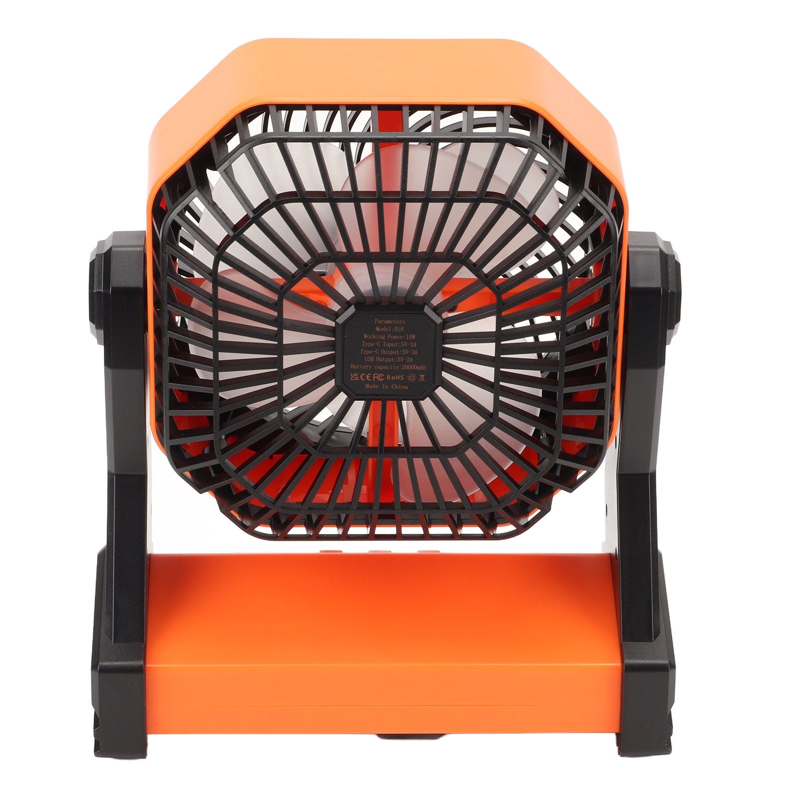 Camping Fan with LED Lantern 4 Levels 270 Degree Pivot Large Air Volume USB Rechargeable Outdoor Tent Fan with Light Hook Orange