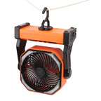 Camping Fan with LED Lantern 4 Levels 270 Degree Pivot Large Air Volume USB Rechargeable Outdoor Tent Fan with Light Hook Orange