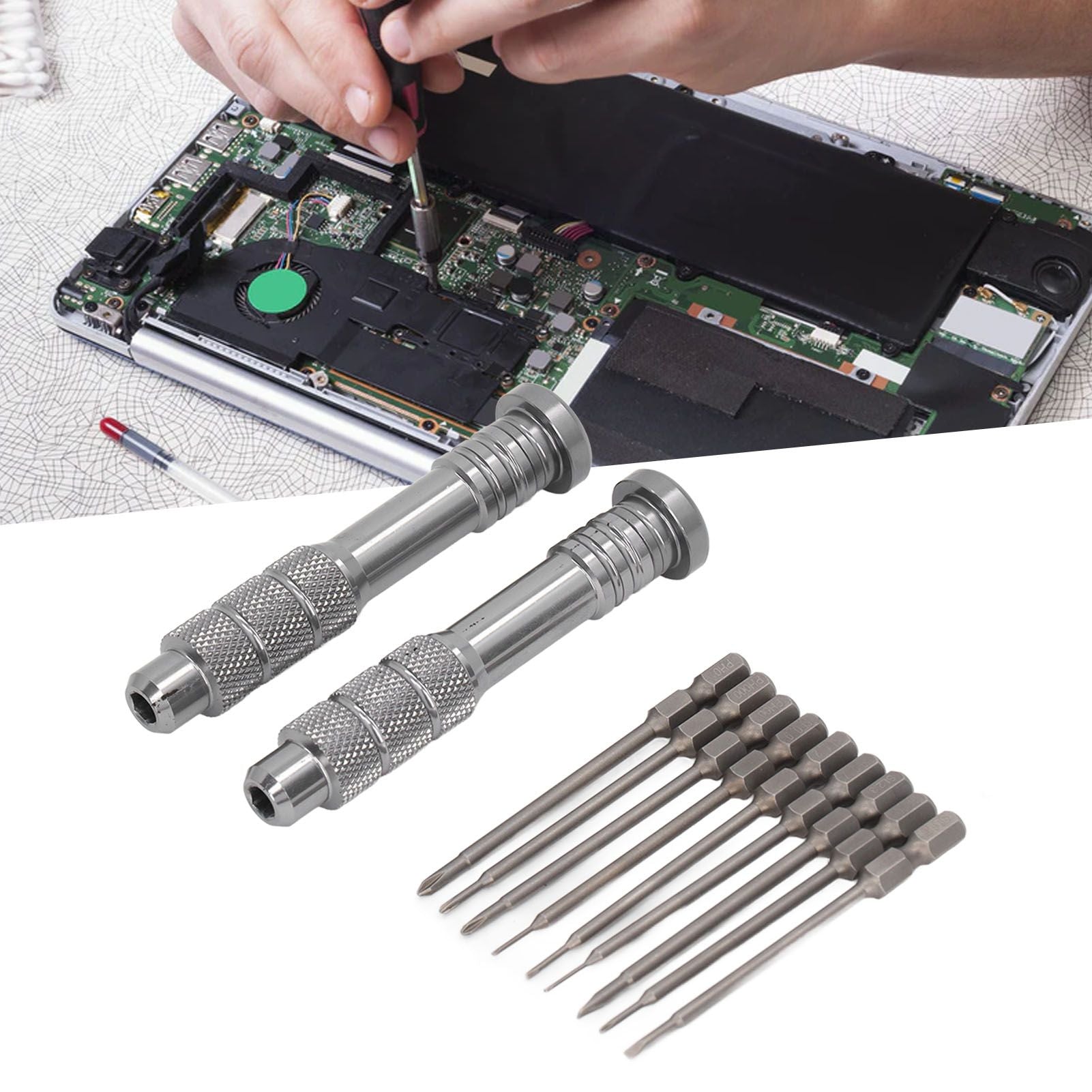 Steel Slotted Screwdriver Set with 9 Bits 2 Handles Hand Tool for Camera Lens Computer Electrical Maintenance