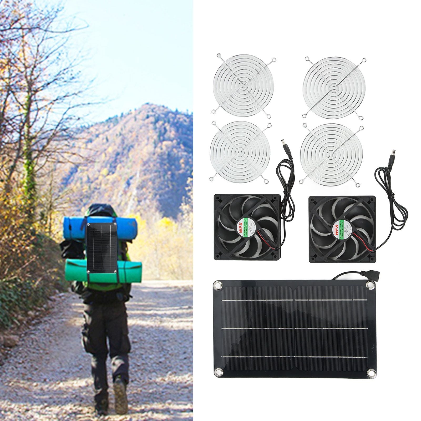 Solar Fan Portable Safe Environment Friendly Dual Exhaust Fan with Solar Panel for Pet House DC 12V