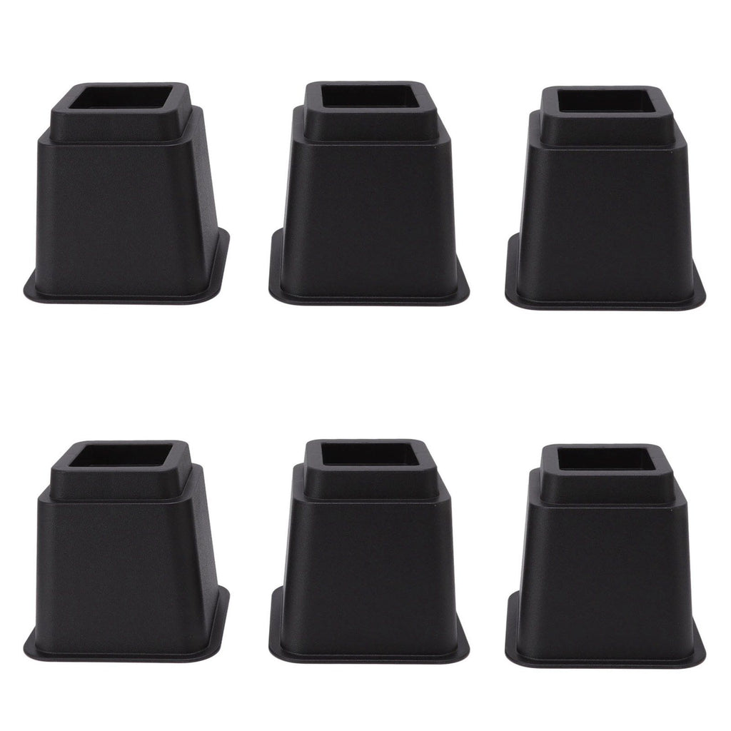 6pcs Bed Risers 5in High Quadrate Trapezoidal Ergonomic Plastic Black Furniture Risers Blocks for Home Office