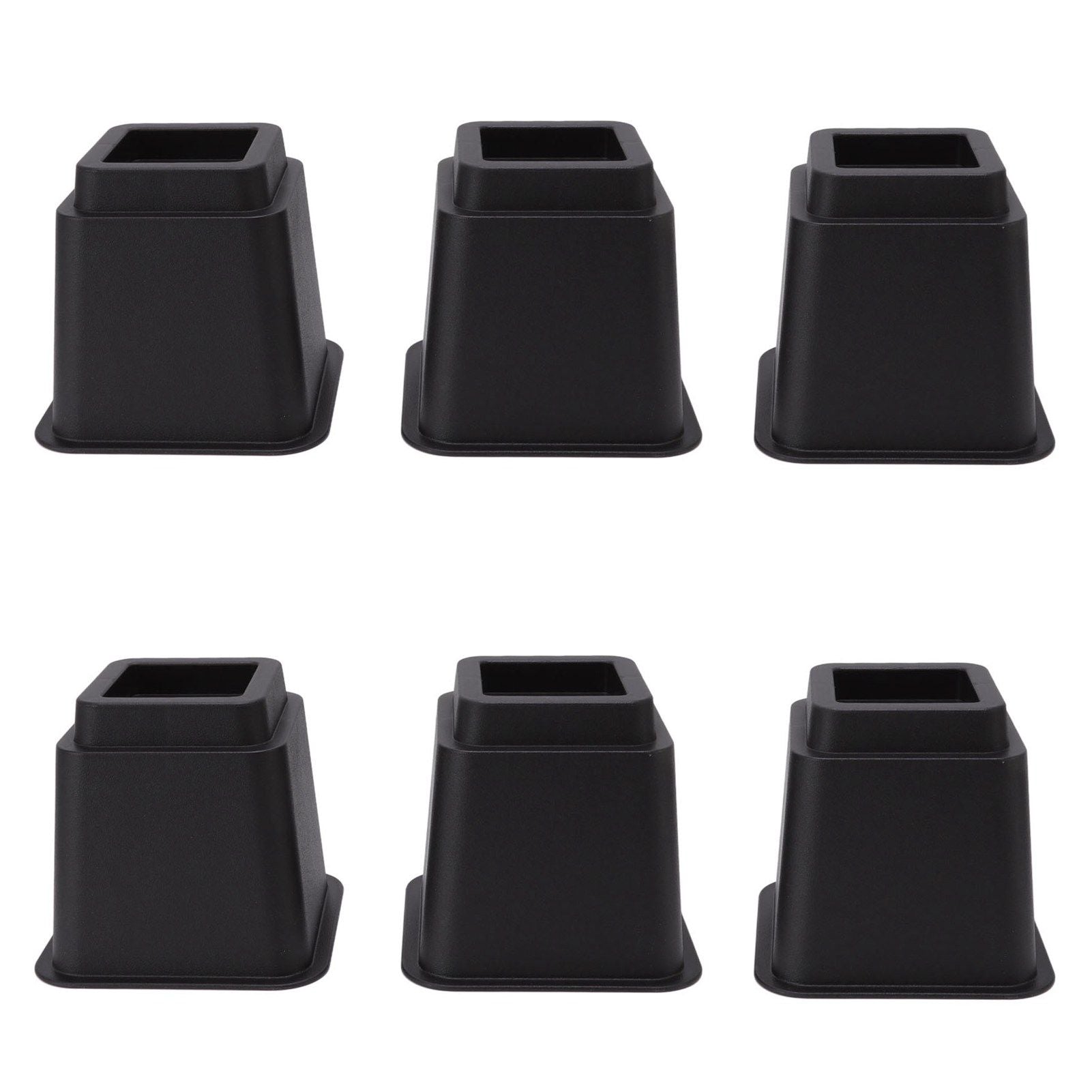 6pcs Bed Risers 5in High Quadrate Trapezoidal Ergonomic Plastic Black Furniture Risers Blocks for Home Office