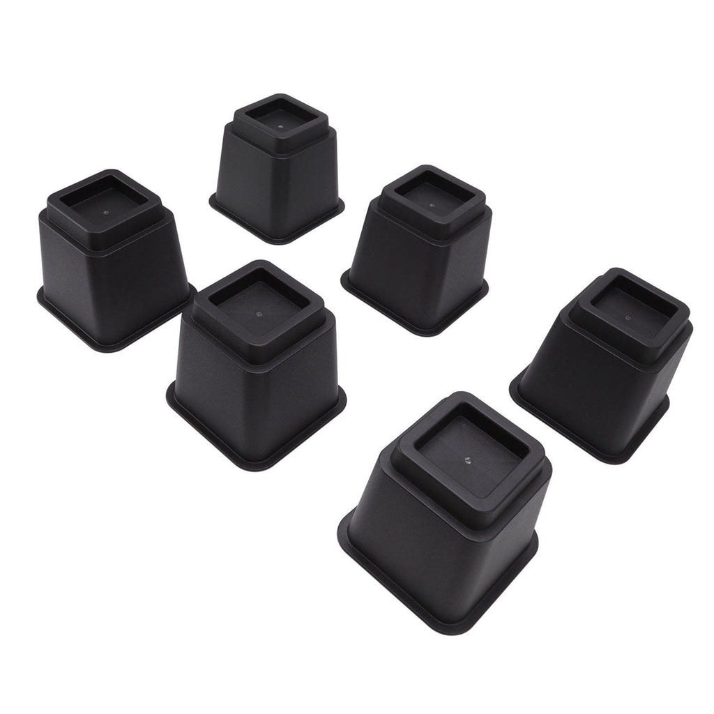 6pcs Bed Risers 5in High Quadrate Trapezoidal Ergonomic Plastic Black Furniture Risers Blocks for Home Office