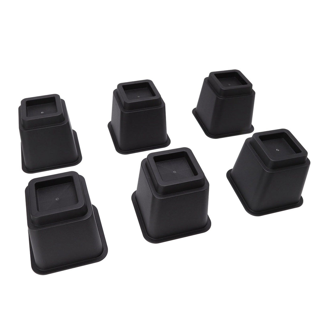 6pcs Bed Risers 5in High Quadrate Trapezoidal Ergonomic Plastic Black Furniture Risers Blocks for Home Office